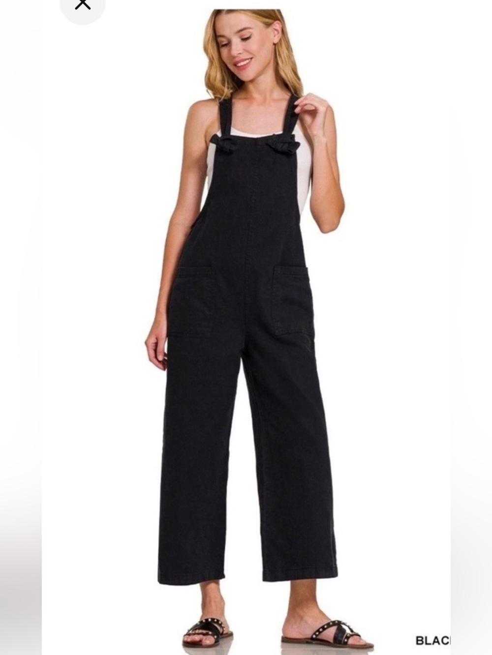 NWT Size Small Zenana Black Woven Knot Strap Wide Leg Overalls/ Jumpsuit - Picture 11 of 11